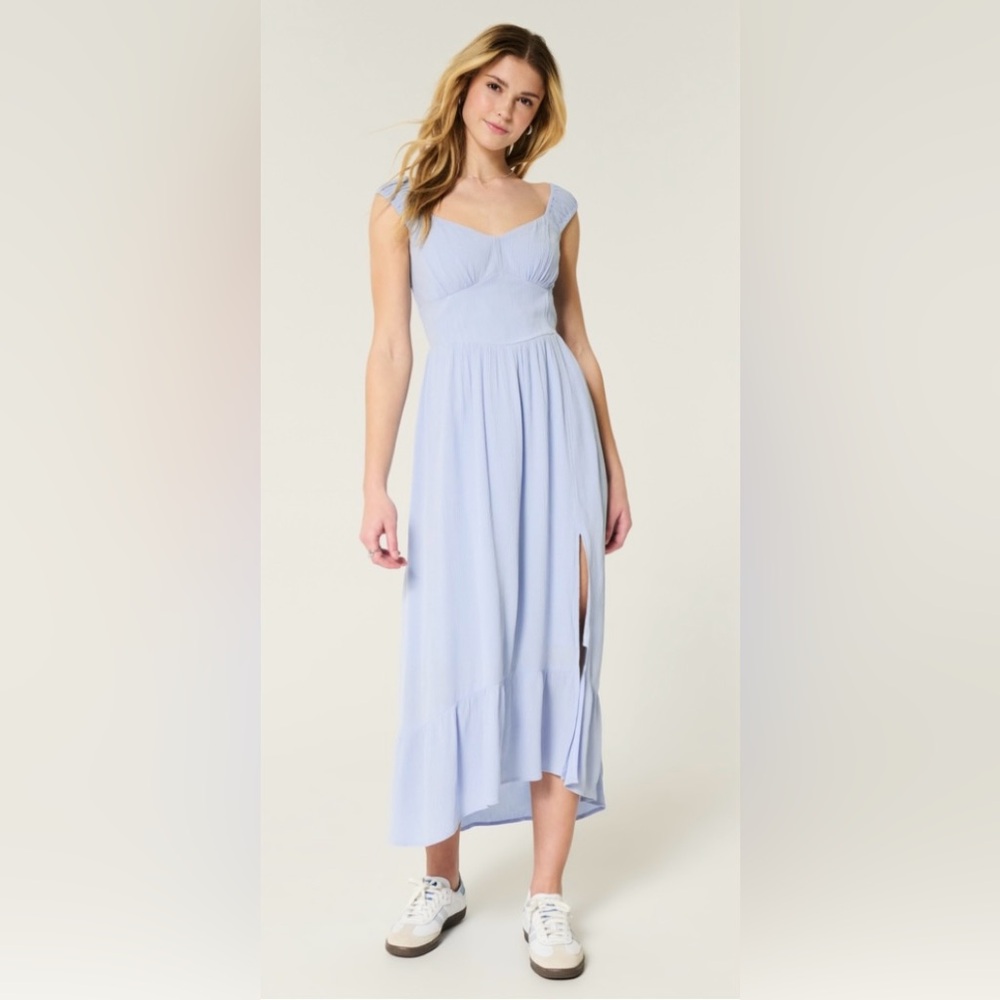HOLLISTER HIGH-LOW HEM TWIST-BUST MIDI DRESS